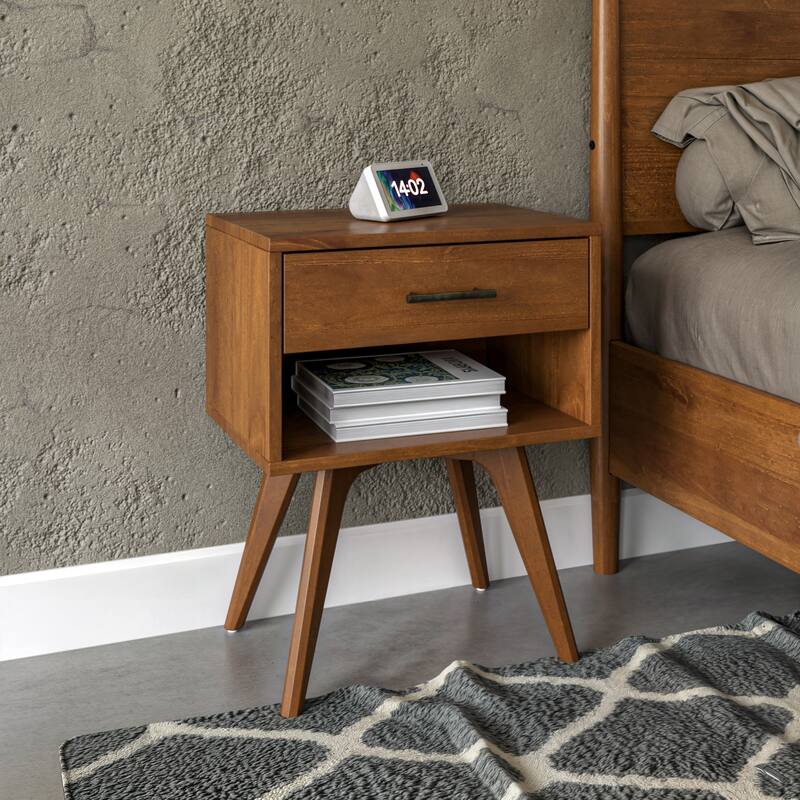 Mid Century Modern One Drawer Nightstand - White Finish
