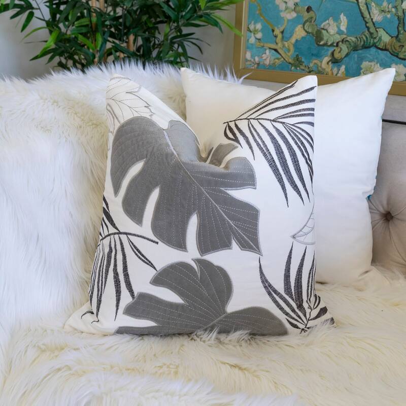 Leaf Pattern Decorative Pillow with Velvet Cover 20x20 Inches