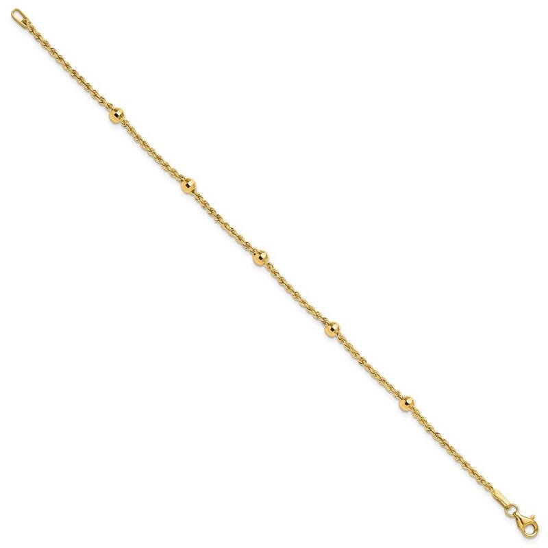 Curata 14k Yellow Gold 7.5" 3.9mm Diamond Cut Beaded Rope Chain Bracelet