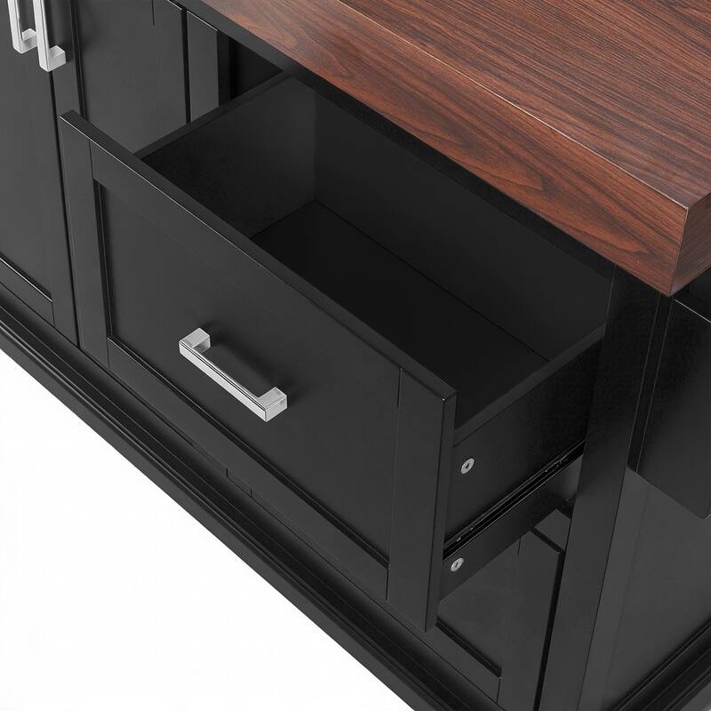 53 Inch Kitchen Island Cart with Thick Desktop Drawers Spice and Towel Racks