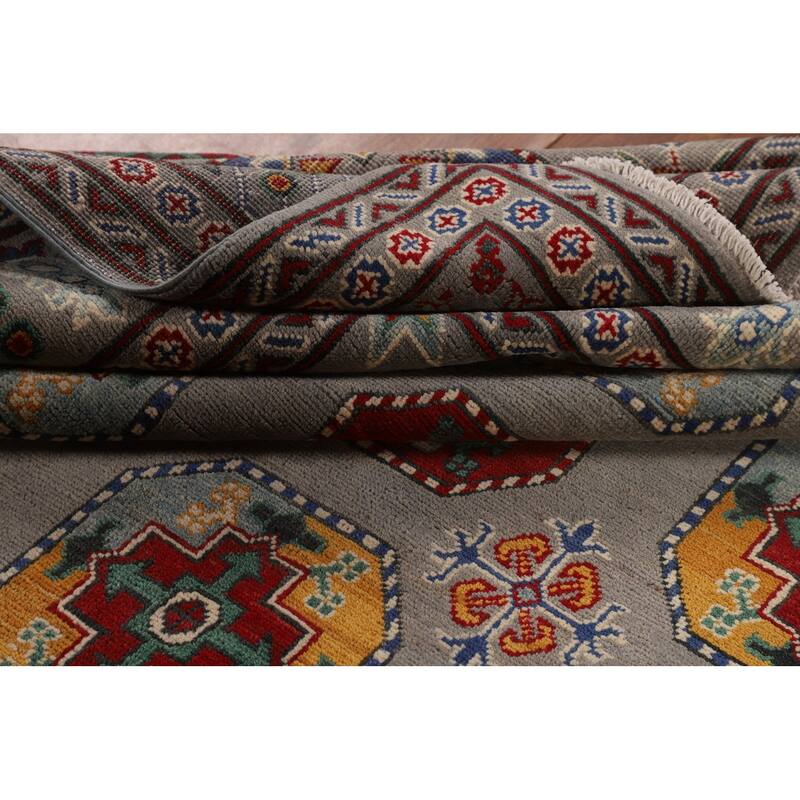 All-Over Gray Kazak Oriental Area Rug Hand-Knotted Wool Carpet - 8'5" x 11'9"