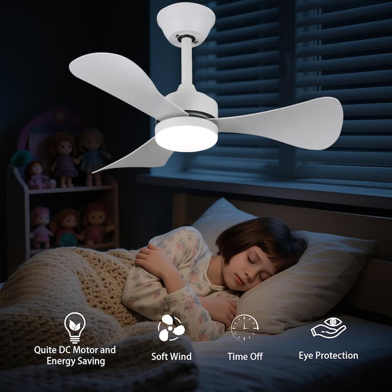 28 in. Modern Downrod Mount Ceiling Fan with 3-Color Light, 3 ABS Blades, Reversible DC Motor