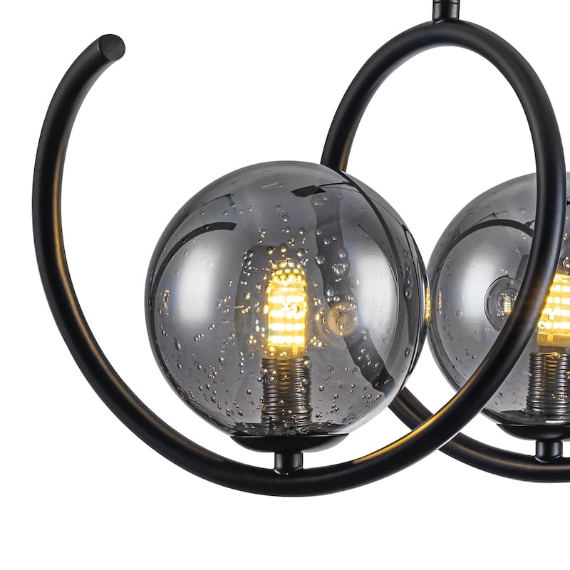 Modern 3-Light Black Spiral Pendant Light with Smoky Gray Glass Shades - Dia.24-in
