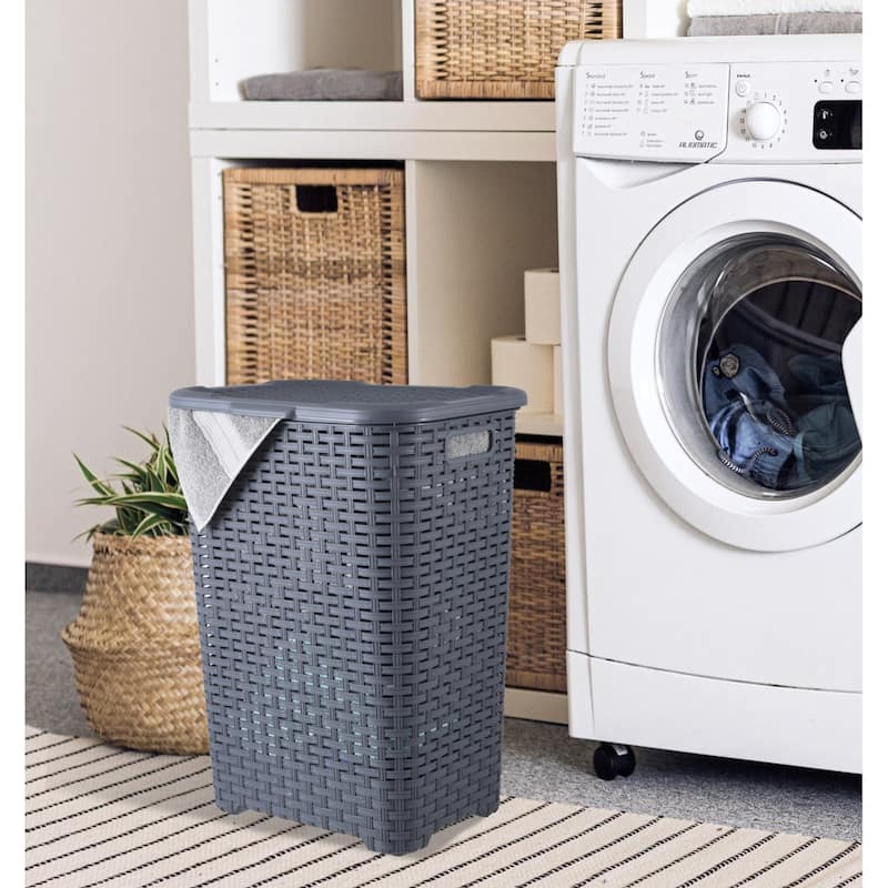 Superio Plastic Wicker Laundry Hamper with Lid Large Capacity - Capacity: 60l