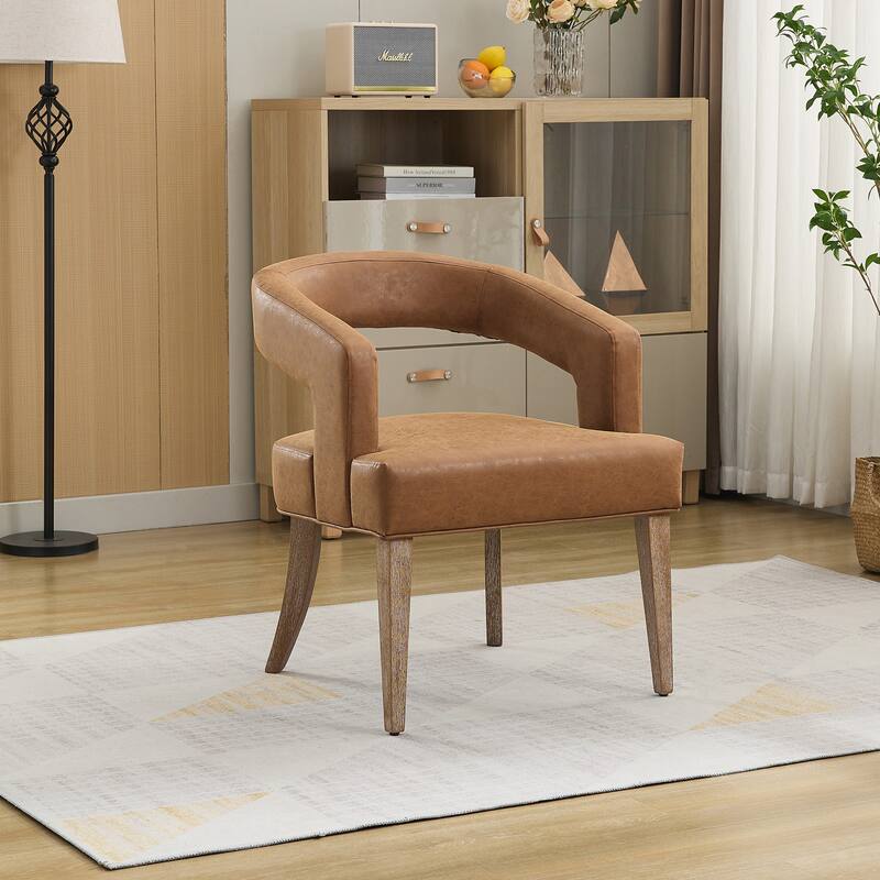 25.79" Wide Modern Barrel Open Back Upholstered Accent Chair with Weathered Solid Wood Legs Chairs