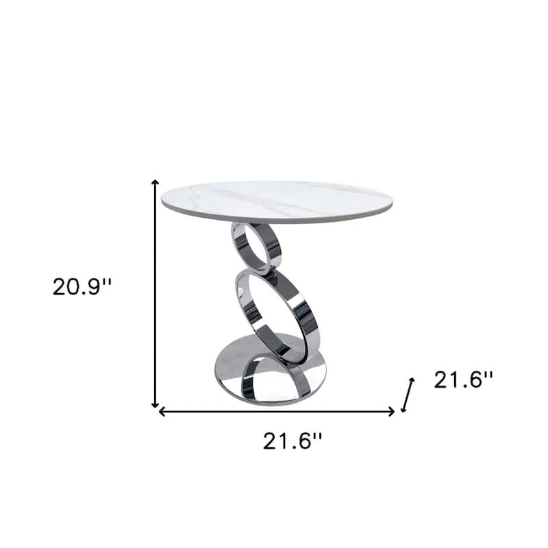 Stone Round End Table with Stainless Steel Pedestal Base - 21.6” x 21.6” x 20.9” (D x W x H)