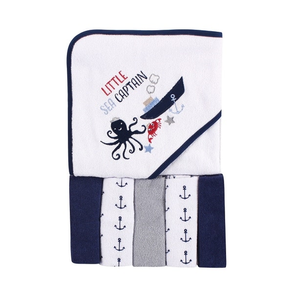slide 1 of 1, Luvable Friends Baby Boy Hooded Towel with Five Washcloths, Sea Captain, One Size - Sea Captain - One Size One Size - Sea Captain