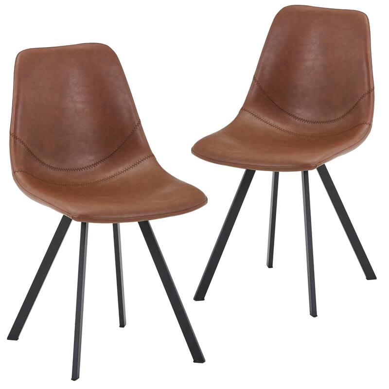 Markley Ergonomic Mid-back Leather Upholstered Foam Padded Dining Chair with Metal Legs and Floor-Protecting Caps (Set of 2) - Light Brown