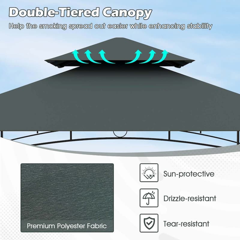 Costway 8' x 5' Grill Gazebo with 2 Shelves 7 Hooks Metal Frame Soft - See Details