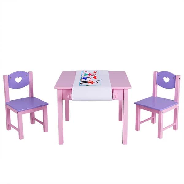 Shop Costway Kids Art Table And 2 Chairs Set With Paper Roll Rack 2 On Sale Overstock 26282448