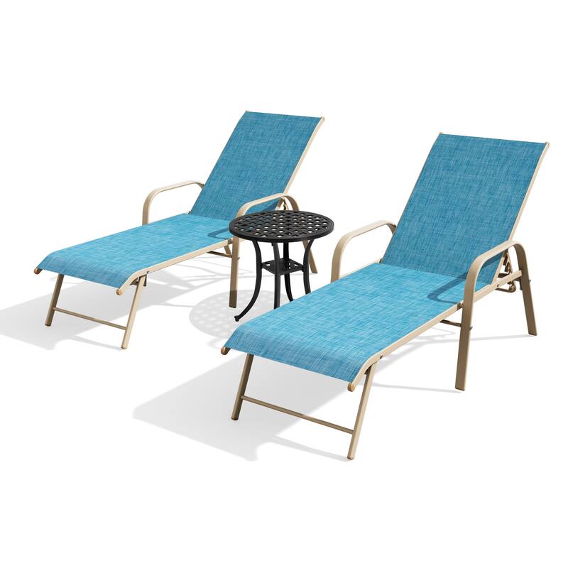 Pellebant Outdoor Lounge Chair Aluminum Adjustable Backrest with side table - Blue