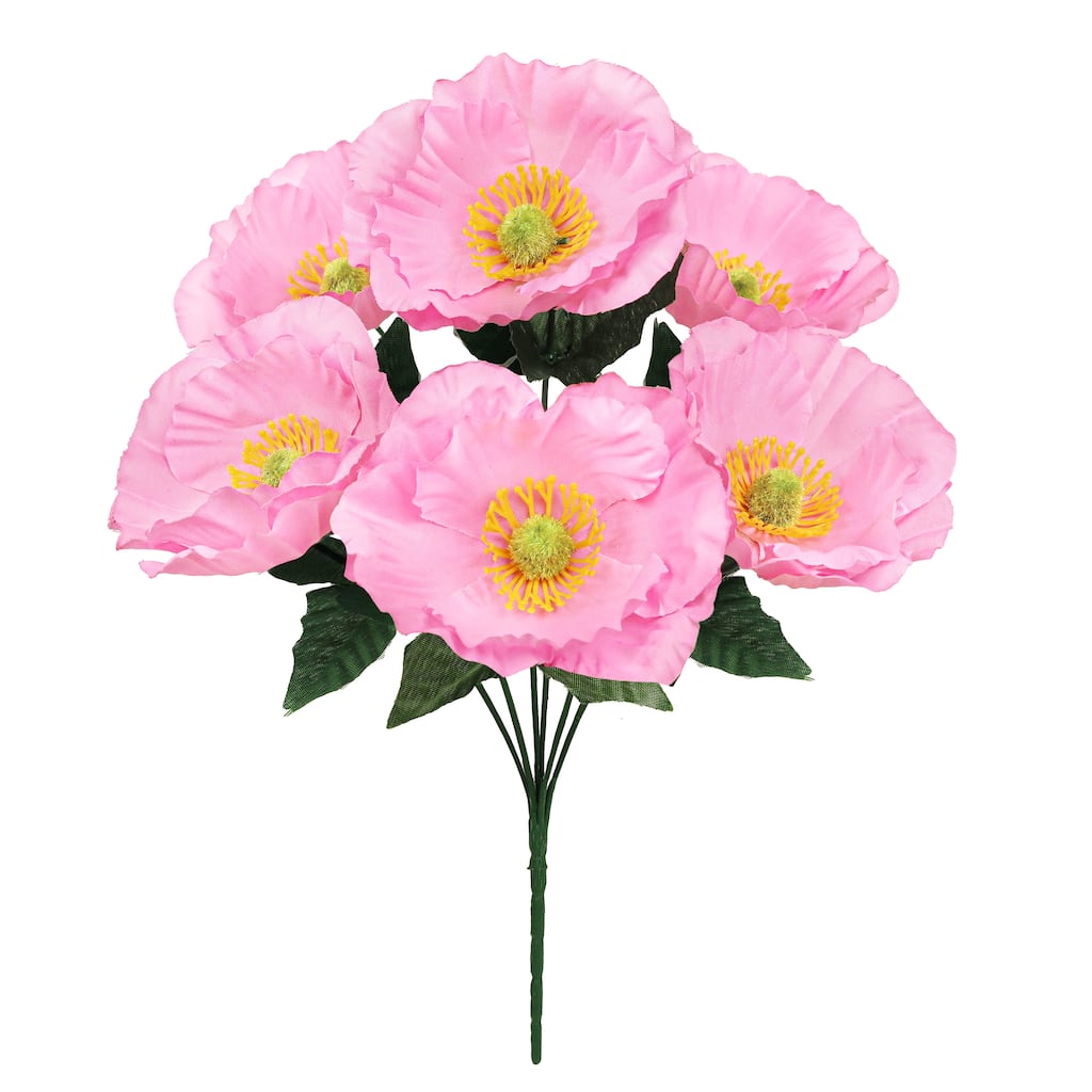 Set of 12 Pink Artificial Poppy Flower Stem Bush Bouquet 14in - 14" L x 8" W x 8" DP