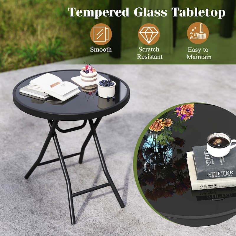 Costway 18" Folding Side Table Round Compact Coffee Table with - See Details