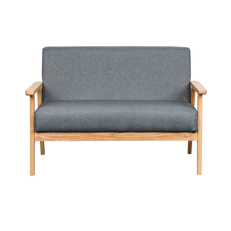 Gala 45 Inch Modern Loveseat Bench, Gray Fabric, Natural Brown Wood Frame - Gray, Brown