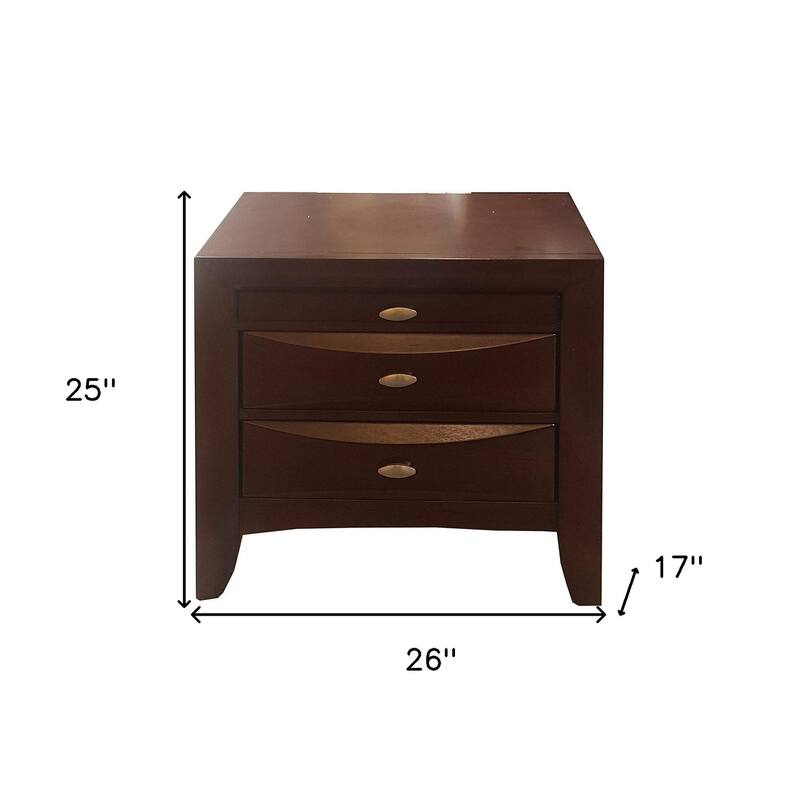 Espresso Solid Wood 3-Drawer Rectangular Nightstand with Metal Handles