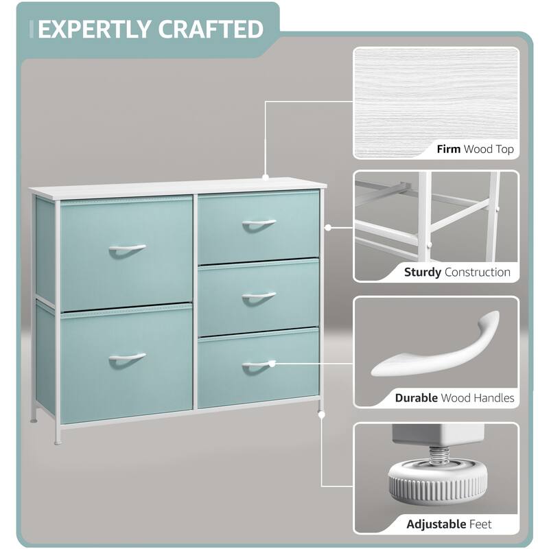5 Drawer Bedroom Chest Dresser and TV Stand, Pastel Collection