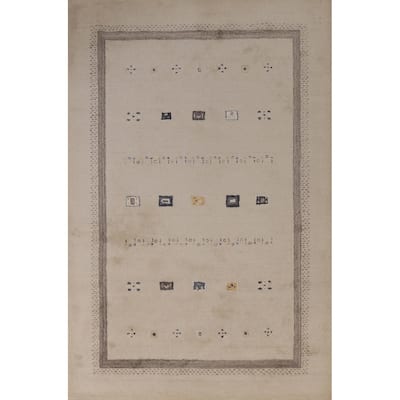 Tribal Geometric Gabbeh Indian Area Rug Beige Handmade Wool Carpet - 5'3" x 7'7"
