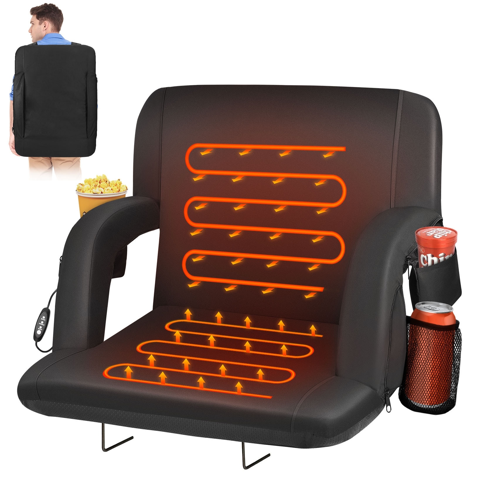 Heated Stadium Seats for Bleachers with Back Support and Wide