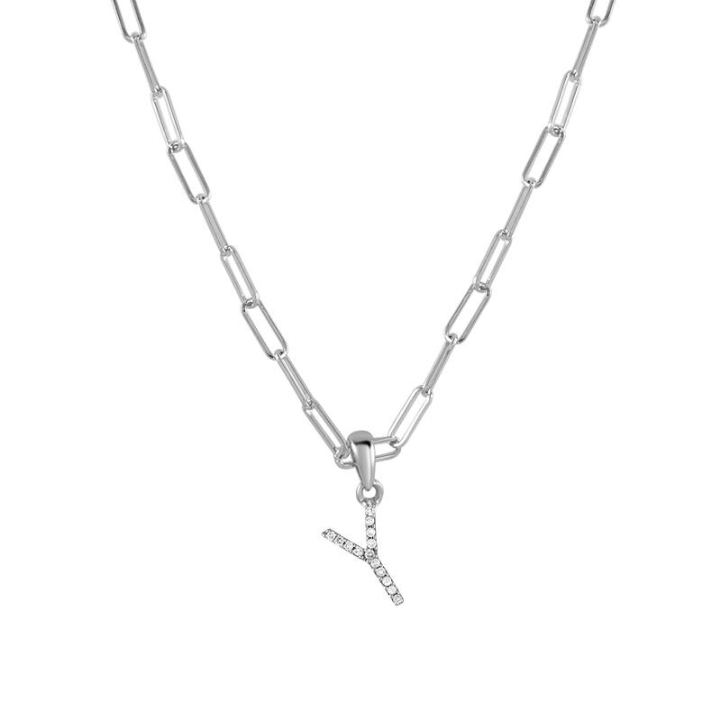 Joelle Collection Diamond Initial Letter Necklace Paperclip 14K Gold 16-inch Chain 1/10 TDW Necklace - Y - White