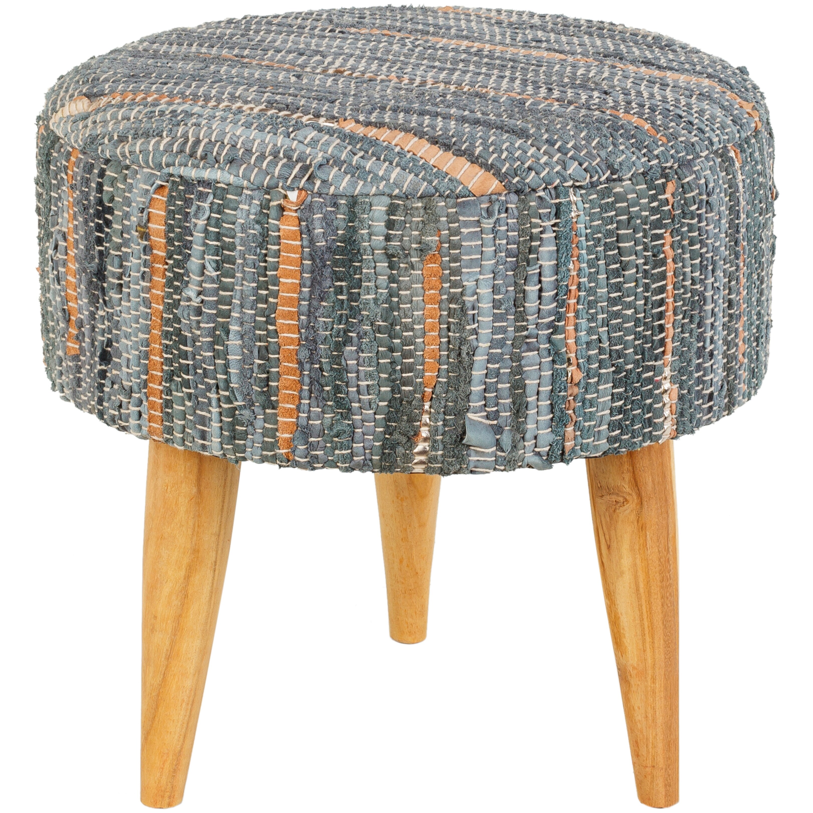 Artistic Weavers Bina Leather Textured Stripe Stool with Metallic Accents
