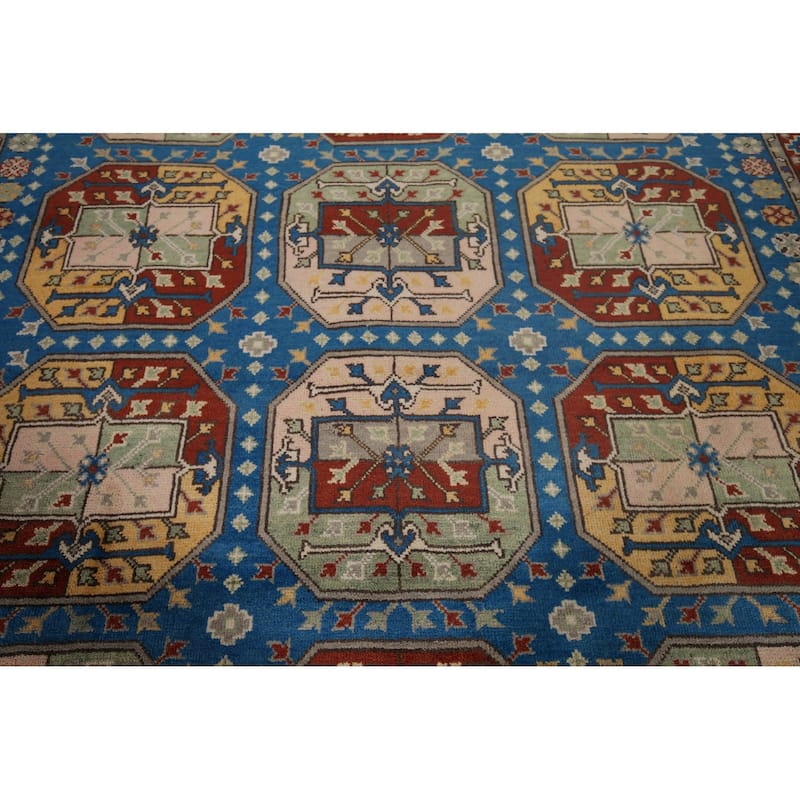 Blue Geometric Heriz Serapi Area Rug Handmade Wool Carpet - 8'0"x 9'10"
