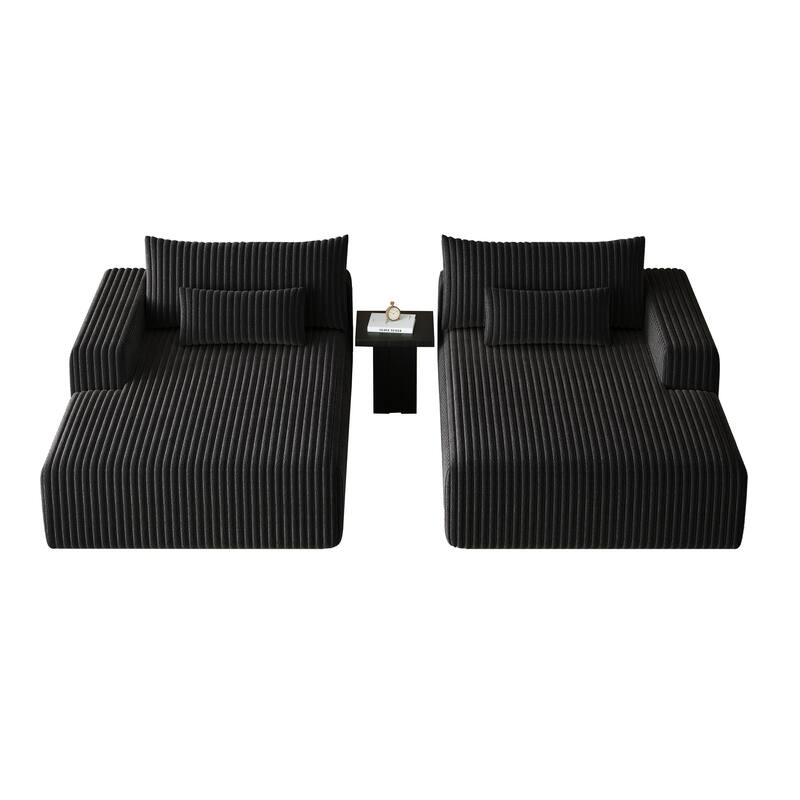 102" Corduroy Cloud Chaise Sectional with Reclining Sofa Bed, No-Assembly Design & Ergonomic Backrest
