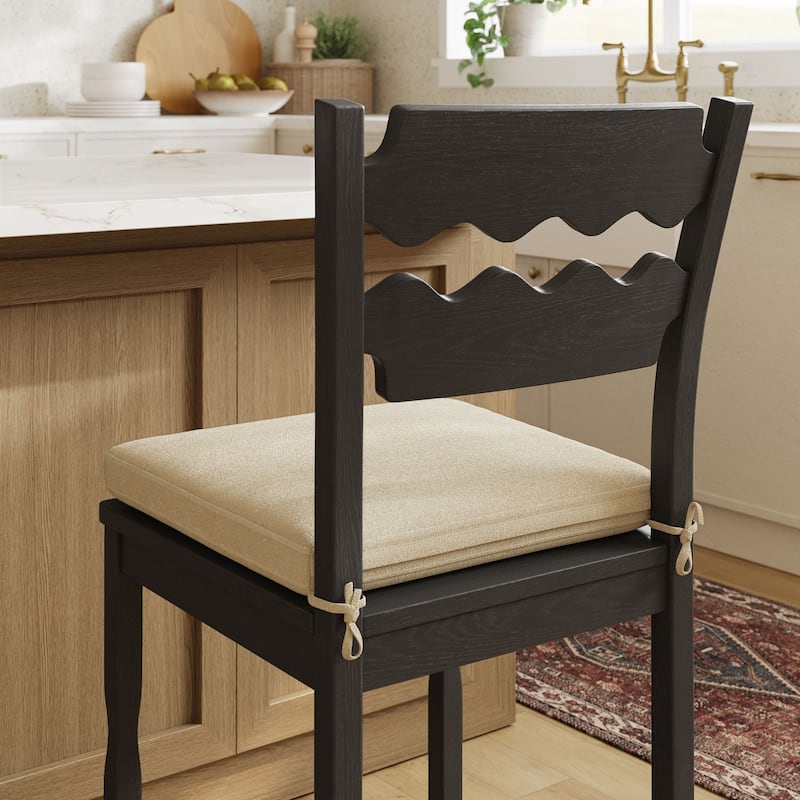 Jax Oak Wood Counter Stool With Wavy Razor Back and Cushion
