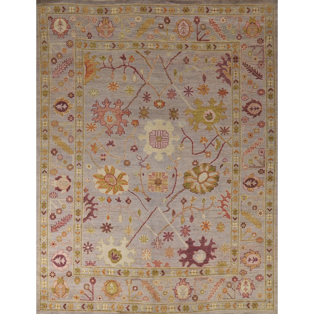 Hand Knotted Oriental 100% Wool Carpet Transitional All-Over Purples Oushak Area Rug - 9' 6'' X 8' 3''