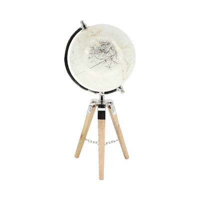 Sagebrook Home 8" Globe on Marble-Based Wood Tripod Stand, Aluminum Finish - Unique Accent Piece - 8.0" x 8.0" x 19.0"