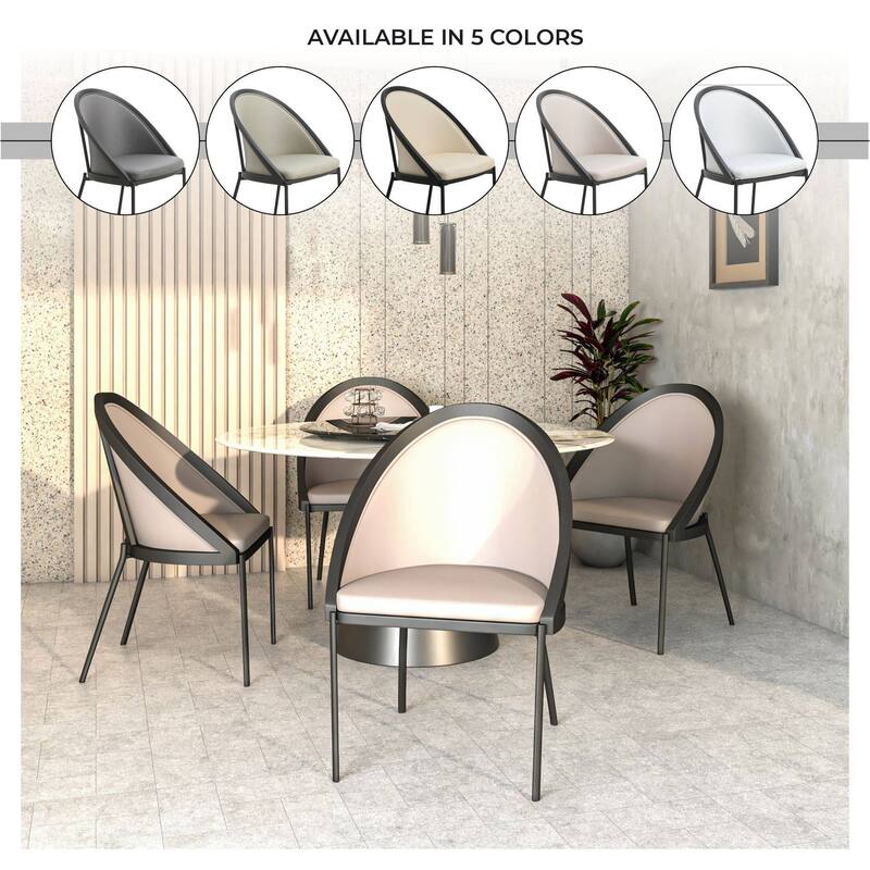 Vinyl Dining Chair with Curved Back and Stainless Steel Legs Set of 4