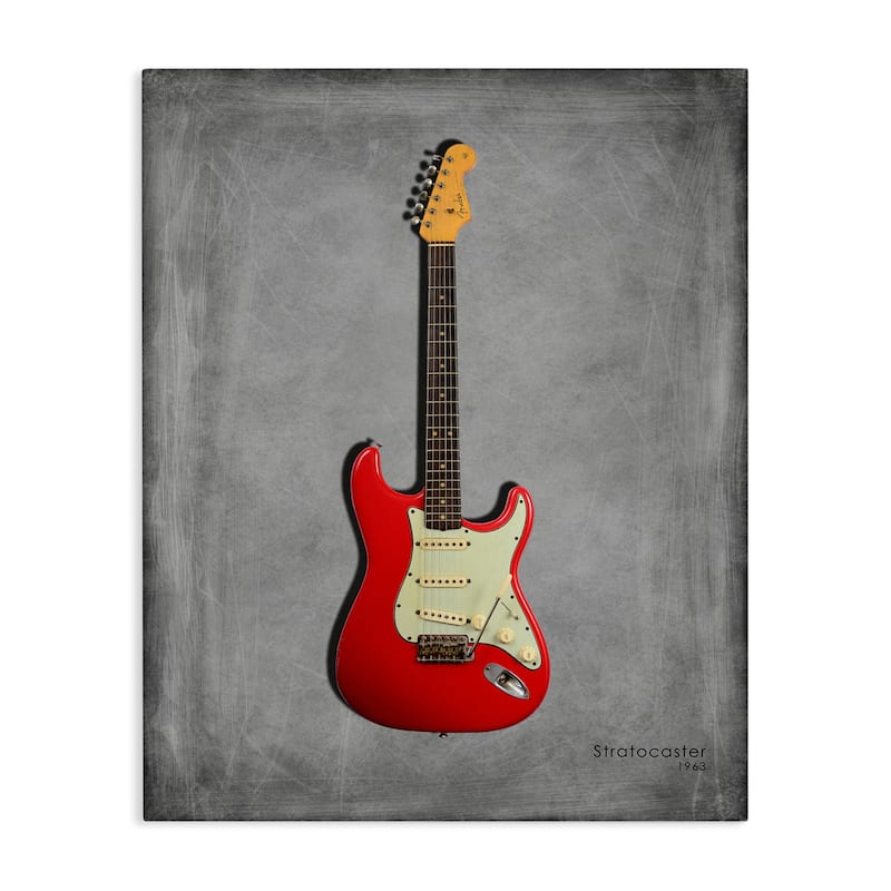 Stupell Classic Red Guitar on Grey Canvas Wall Art Design By Mark Rogan - 16 x 20
