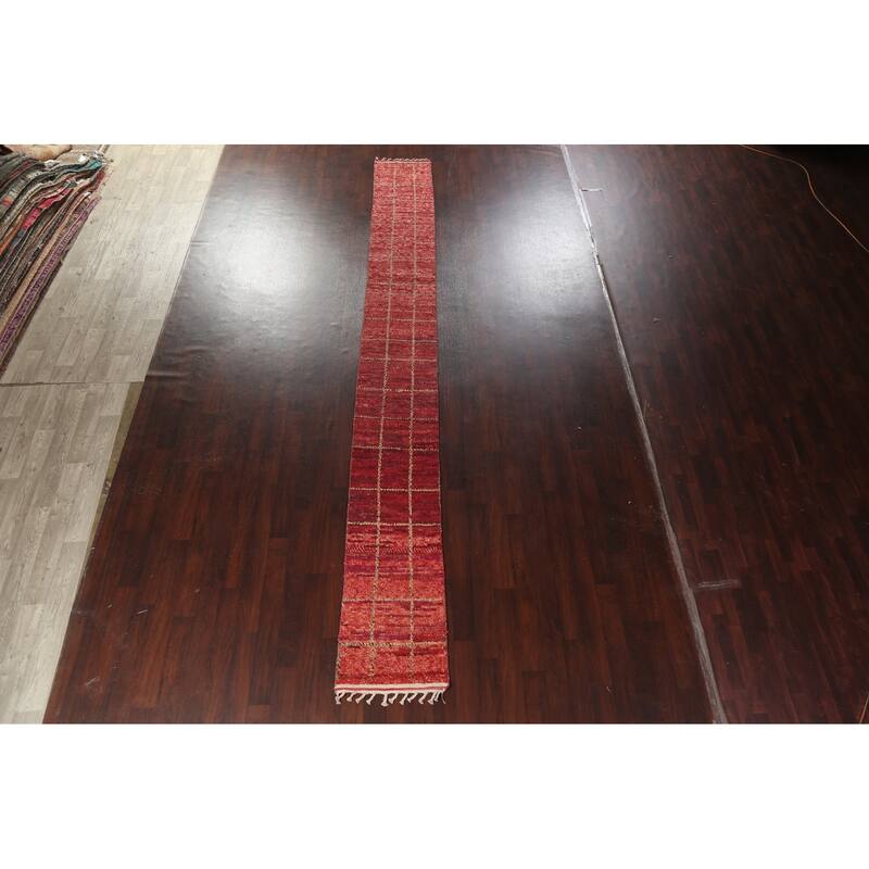 Geometric Modern Moroccan Oriental Runner Rug Hand-knotted Wool Carpet - 2'0" x 17'3"