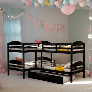 Functional and Aesthetic Design Twin L-Shaped Bunk bed with Trundle, Elegant Design Twin L-Shaped Bunk bed with Trundle