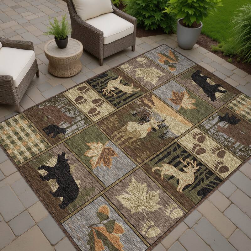 Machine Washable Indoor/ Outdoor Lodge Impressions Chantille Rug