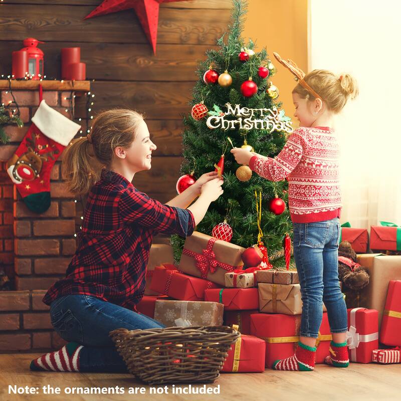 Gymax 2 PCS 4 FT Pre-Lit Potted Christmas Tree Artificial Entrance