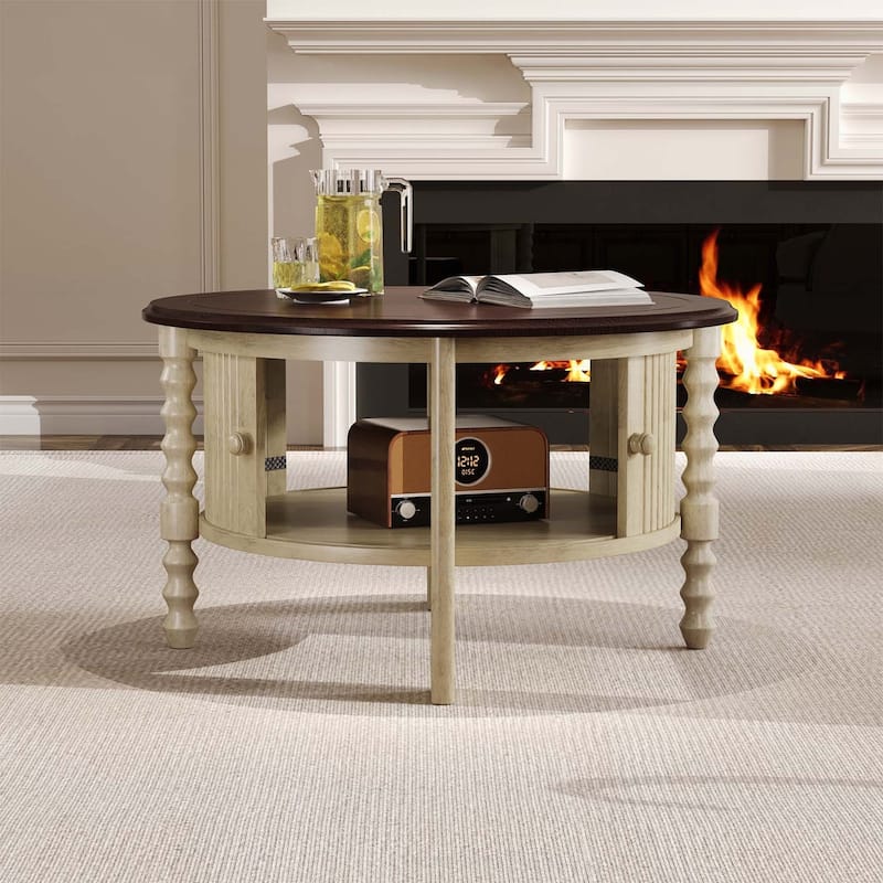 Vintage Coffee Table with Sliding Door Storage,for Small Living Spaces