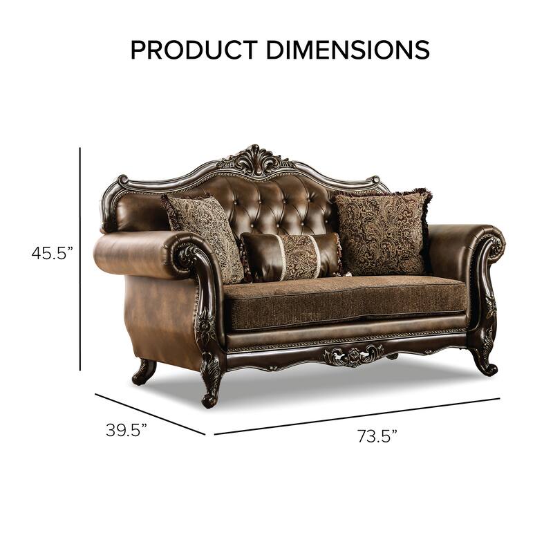 Furniture of America Beatrice Traditional 3-Piece Formal Brown Tufted Sofa Set