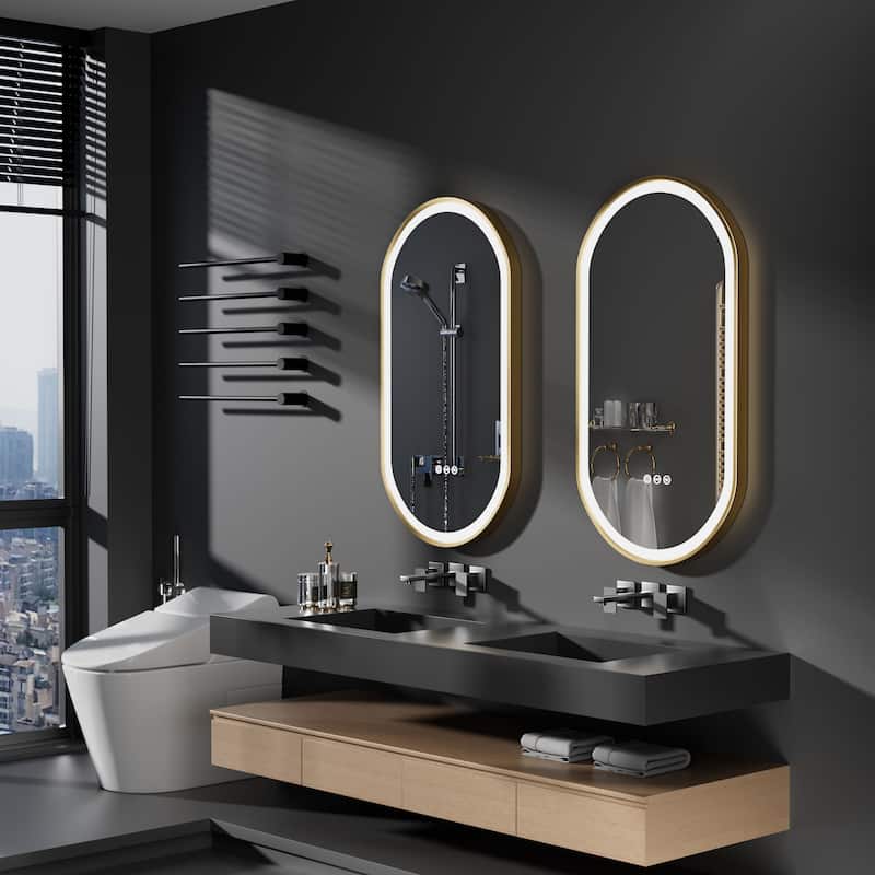 Oval LED Bathroom Mirror Light Wall Mounted with Metal Frame Anti-Fog