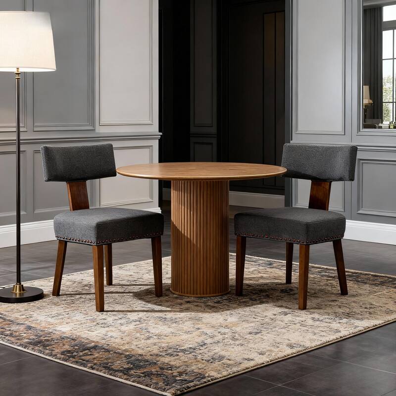 Mid-Century Modern Dining Room Chairs Set of 2, Farmhouse Kitchen Chair, with Nailhead Trim & Wood Frame