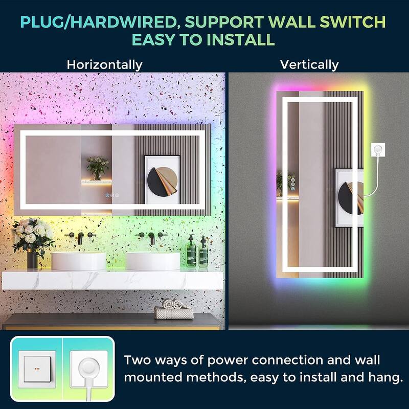 LED & RGB Lighted Anti-Fog Temperd Glass Wall Bathroom Vanity Mirror