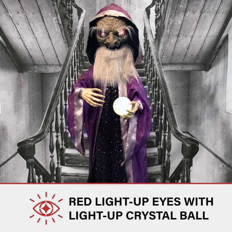 Haunted Hill Farm The Great Zoltan Animatronic Talking Wizard with Movement and Light-Up Crystal Ball for Halloween Decoration