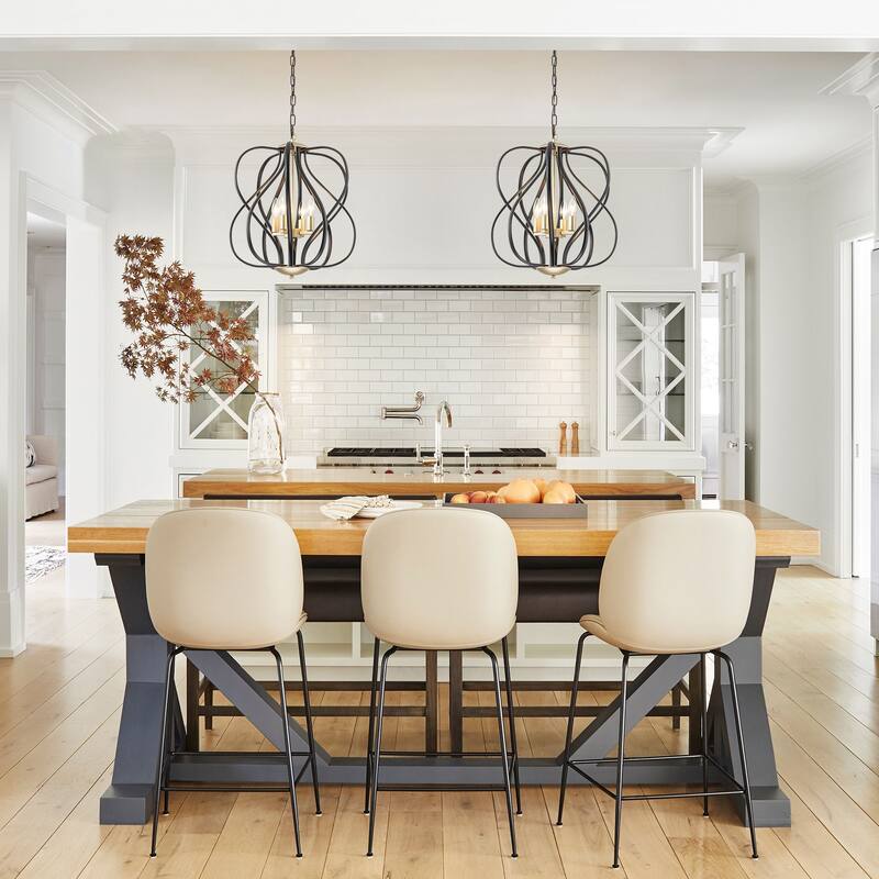 4-Light Mid-Century Modern Black and Gold Linear Geometric Pendant Light - 17.72 in. W x 20.47 in. D x 20.47 in. H