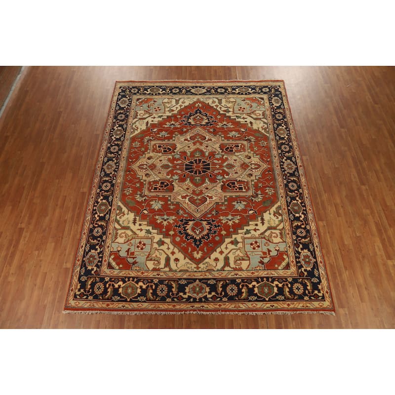 Hand Knotted Oriental 100% Wool Carpet Traditional Medallion Oranges & Rust Heriz (serapi) Area Rug - 11' 10'' X 9' 2''