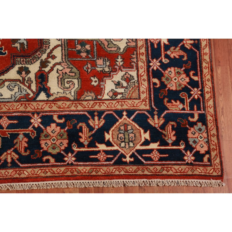 Geometric Heriz Serapi Oriental Rug Living Room Handmade Wool Carpet - 8'10" x 11'11"