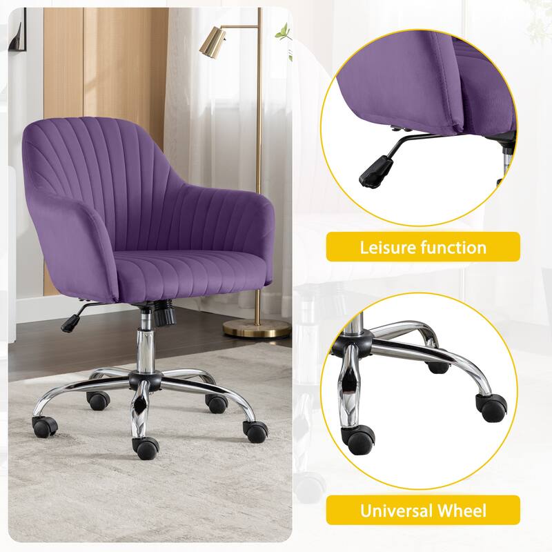 Velvet Home Office Leisure Chair, Upholstered Tufted Office Chair, 360° Swivel Adjustable Height Vanity Chairs