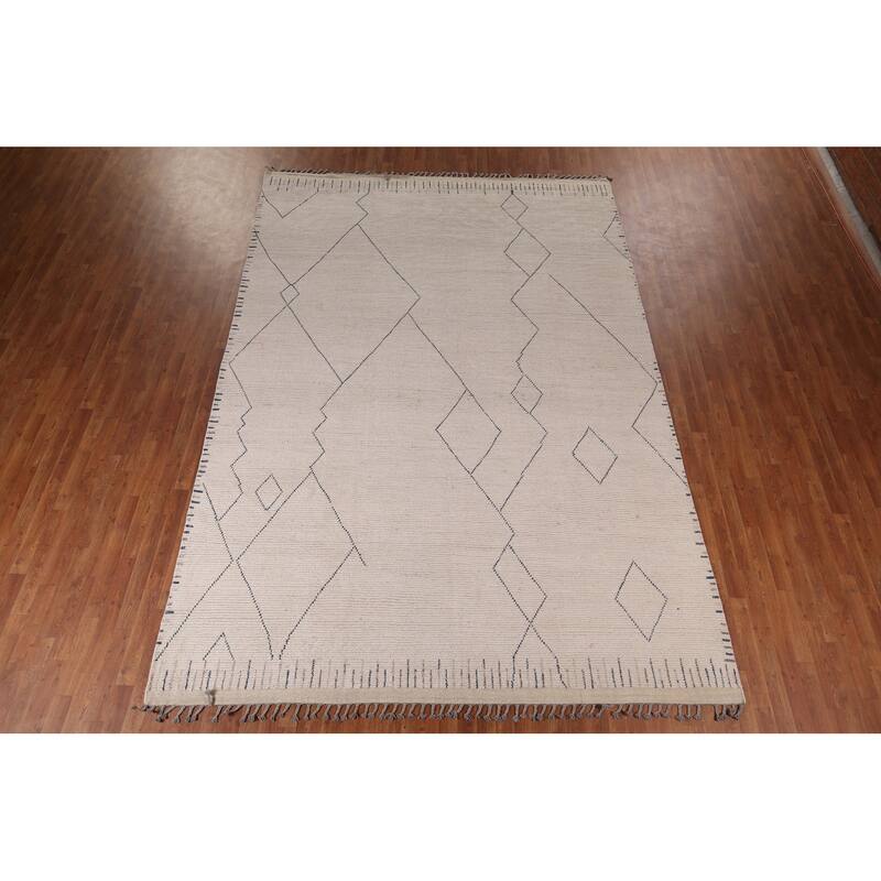 Earth Tone Moroccan Area Rug Handmade Beihe Wool Carpet - 8'9" x 12'9"