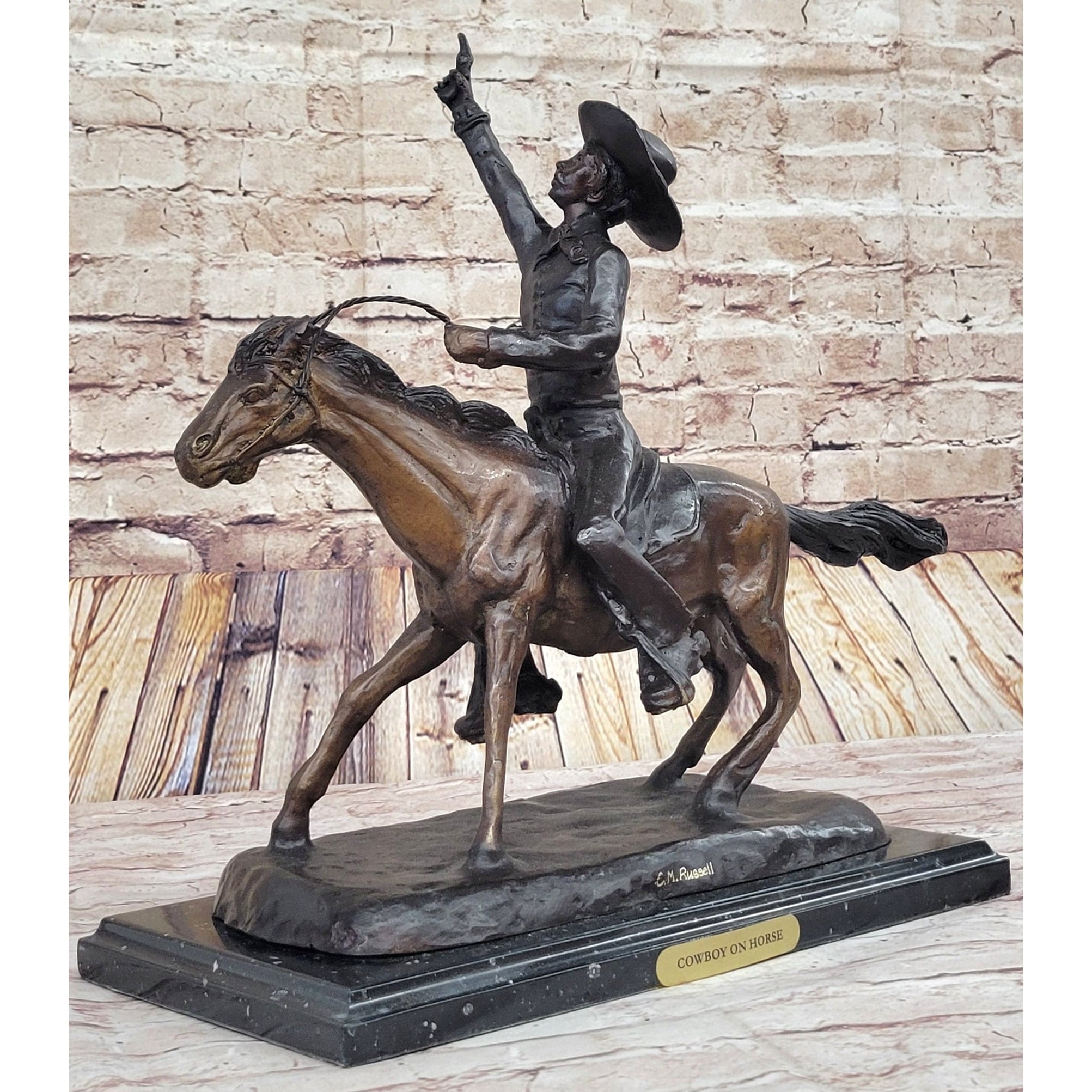 Will Rogers Cowboy On Horseback Bronze Sculpture Statue Figure Russell Western 16 Inches X 17 Inches