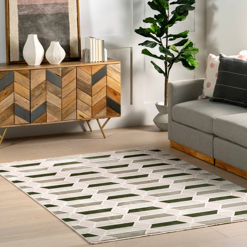 Nuloom Fressia Modern High-Low Geometric Area Rug - 4' x 6' - Light Grey - Rectangle