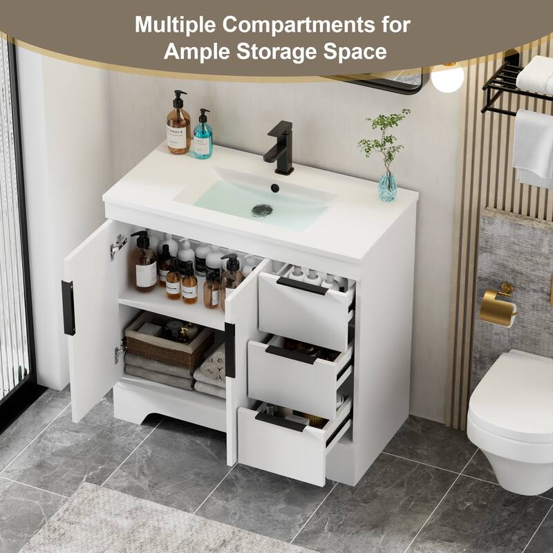 Vertical Stripes Bathroom Vanity Set with Sink Top & Faucet