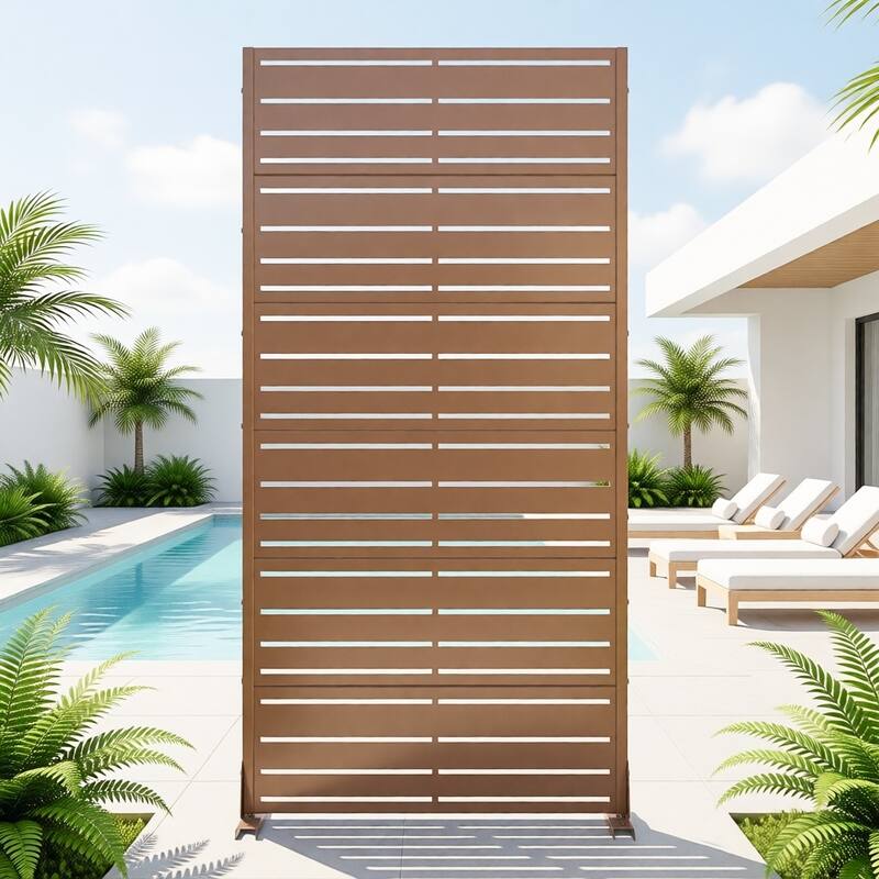 Outdoor Privacy Screen Metal Privacy Screen Panel Free Standing - Brown - 72"x35"